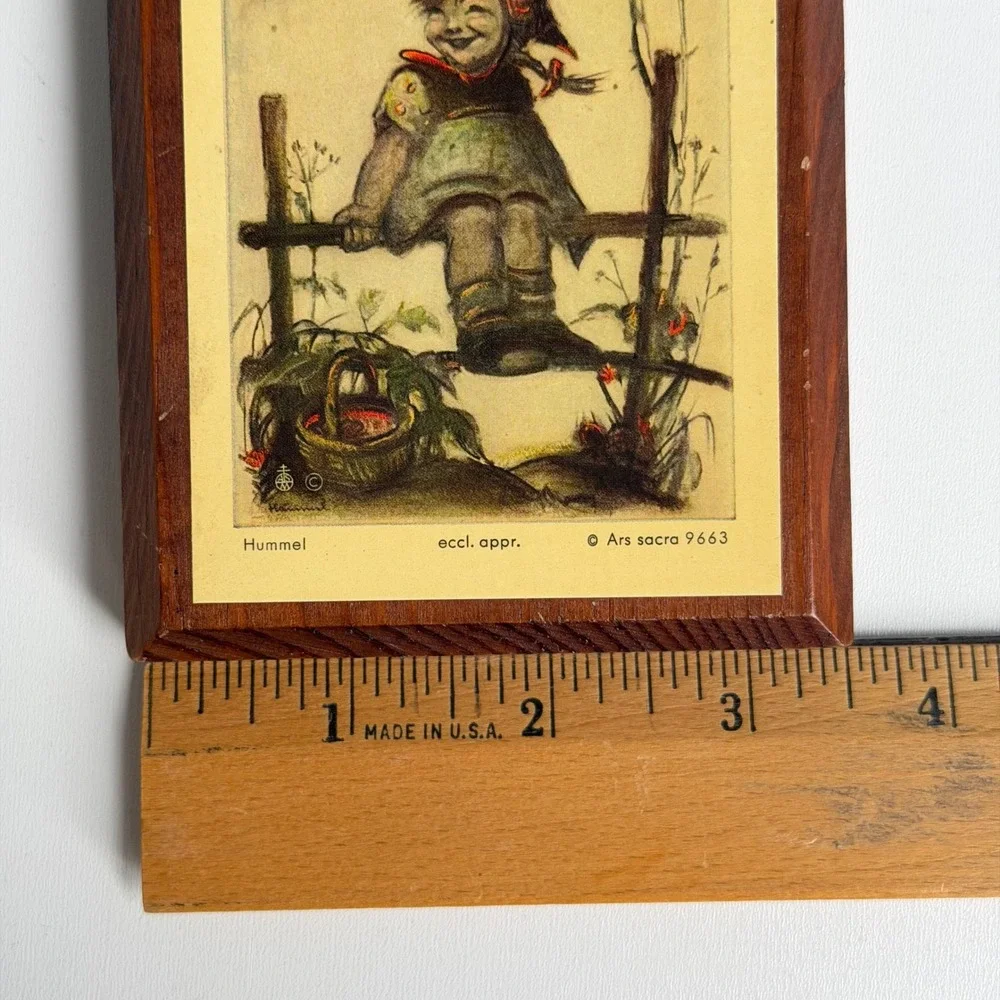 Vintage Hummel Wood Plaque Handcrafted Girl on Fence Art Old‎ World Cottagecore